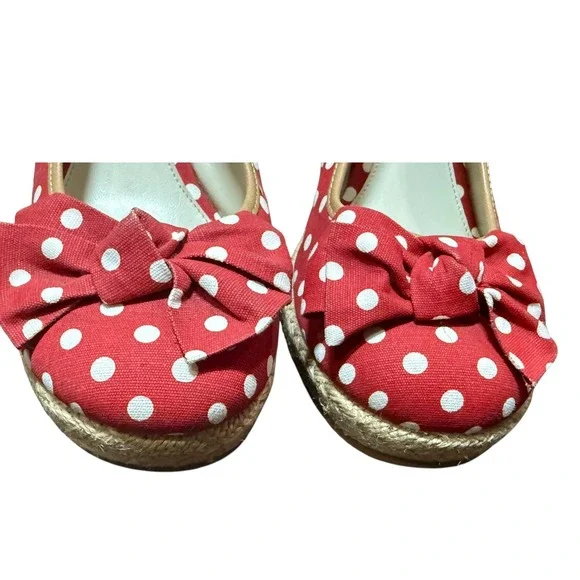 Vintage Red Polka Dot Slingback Wedge Heels Size 8.5 Retro Pinup Parisian Chic - Picture 6 of 12